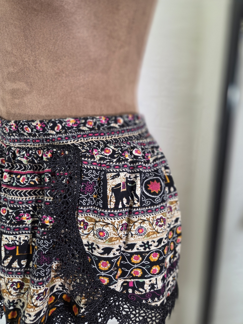 Girl Revolution Black Shorts with Pink, Yellow & Crocht Detail